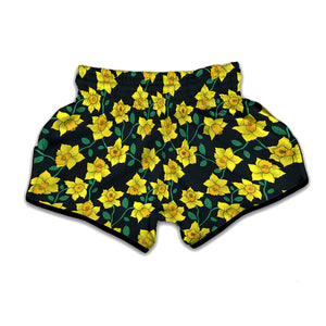 Drawing Daffodil Flower Pattern Print Muay Thai Boxing Shorts