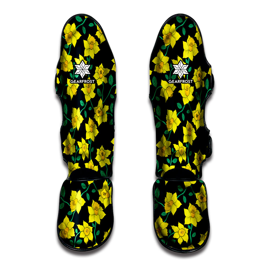 Drawing Daffodil Flower Pattern Print Muay Thai Shin Guard