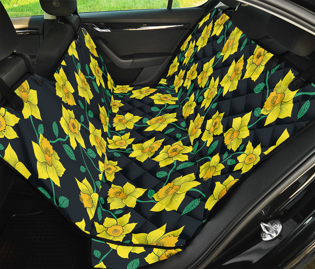 Drawing Daffodil Flower Pattern Print Pet Car Back Seat Cover