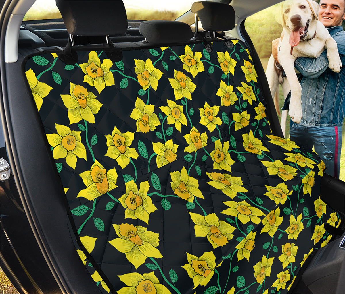 Drawing Daffodil Flower Pattern Print Pet Car Back Seat Cover