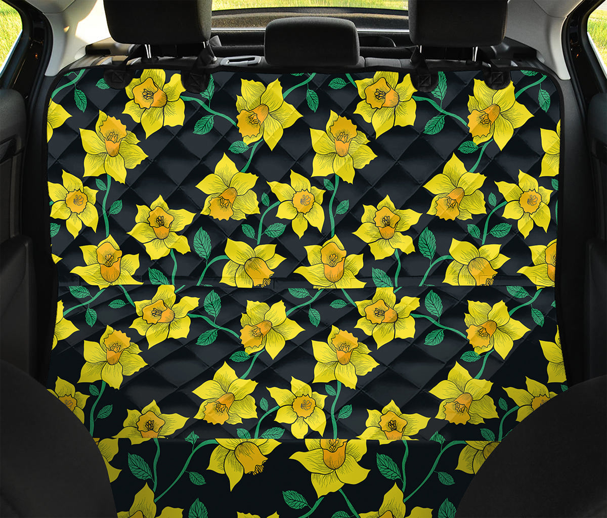 Drawing Daffodil Flower Pattern Print Pet Car Back Seat Cover