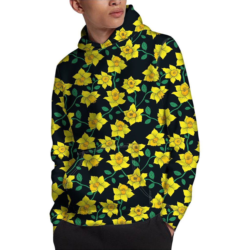 Drawing Daffodil Flower Pattern Print Pullover Hoodie