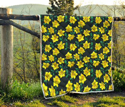 Drawing Daffodil Flower Pattern Print Quilt