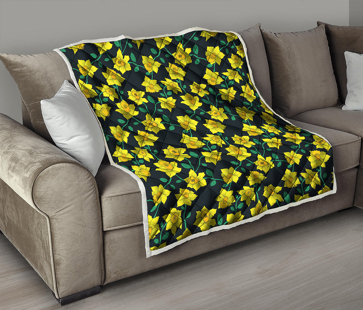 Drawing Daffodil Flower Pattern Print Quilt