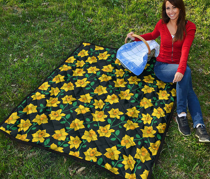 Drawing Daffodil Flower Pattern Print Quilt