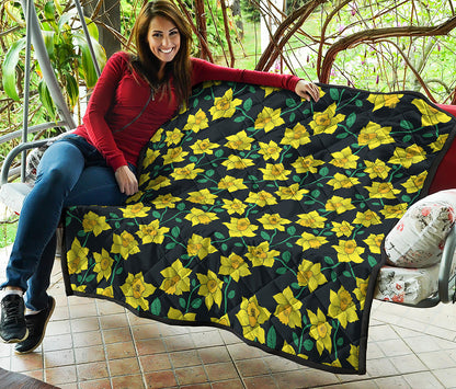 Drawing Daffodil Flower Pattern Print Quilt