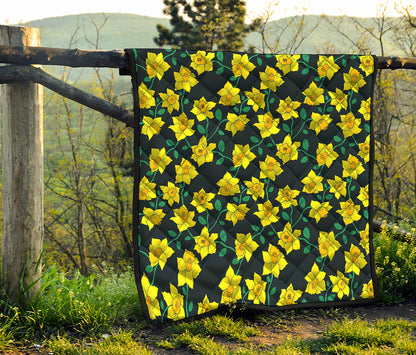 Drawing Daffodil Flower Pattern Print Quilt