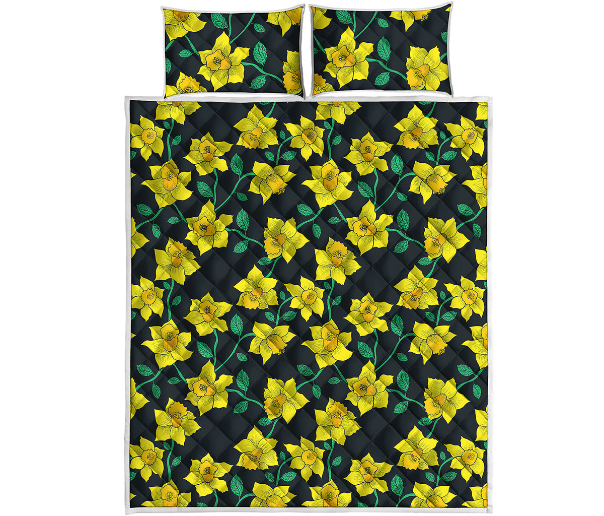 Drawing Daffodil Flower Pattern Print Quilt Bed Set
