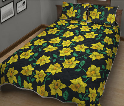 Drawing Daffodil Flower Pattern Print Quilt Bed Set