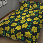Drawing Daffodil Flower Pattern Print Quilt Bed Set
