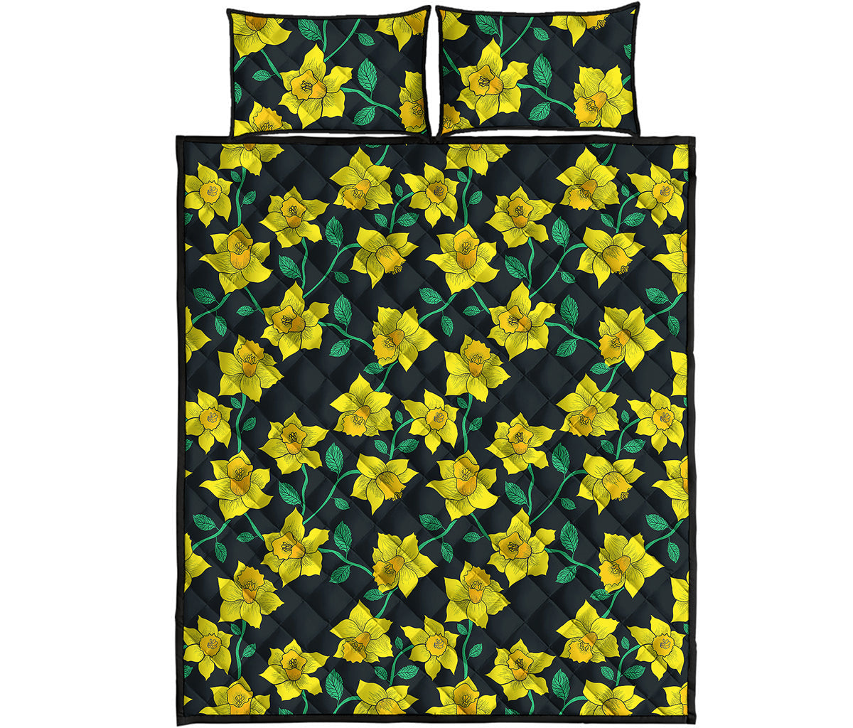 Drawing Daffodil Flower Pattern Print Quilt Bed Set