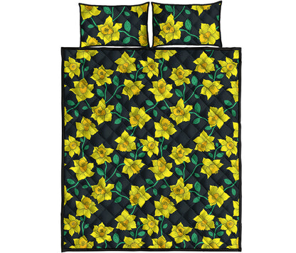 Drawing Daffodil Flower Pattern Print Quilt Bed Set