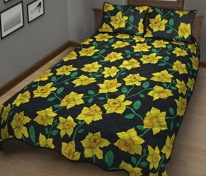 Drawing Daffodil Flower Pattern Print Quilt Bed Set