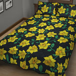 Drawing Daffodil Flower Pattern Print Quilt Bed Set