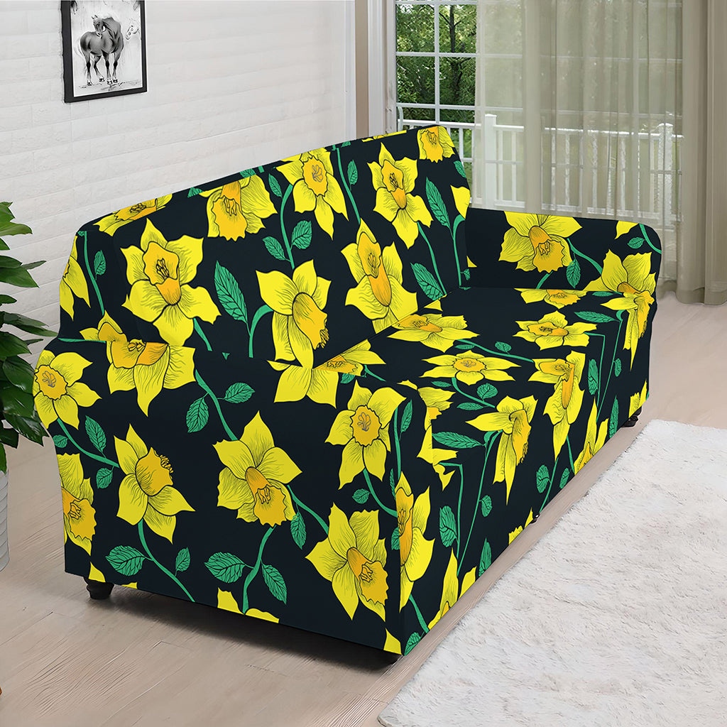 Drawing Daffodil Flower Pattern Print Sofa Cover