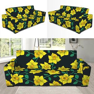 Drawing Daffodil Flower Pattern Print Sofa Slipcover