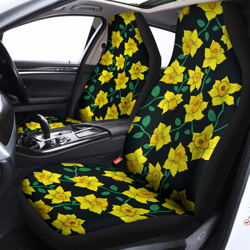 Drawing Daffodil Flower Pattern Print Universal Fit Car Seat Covers