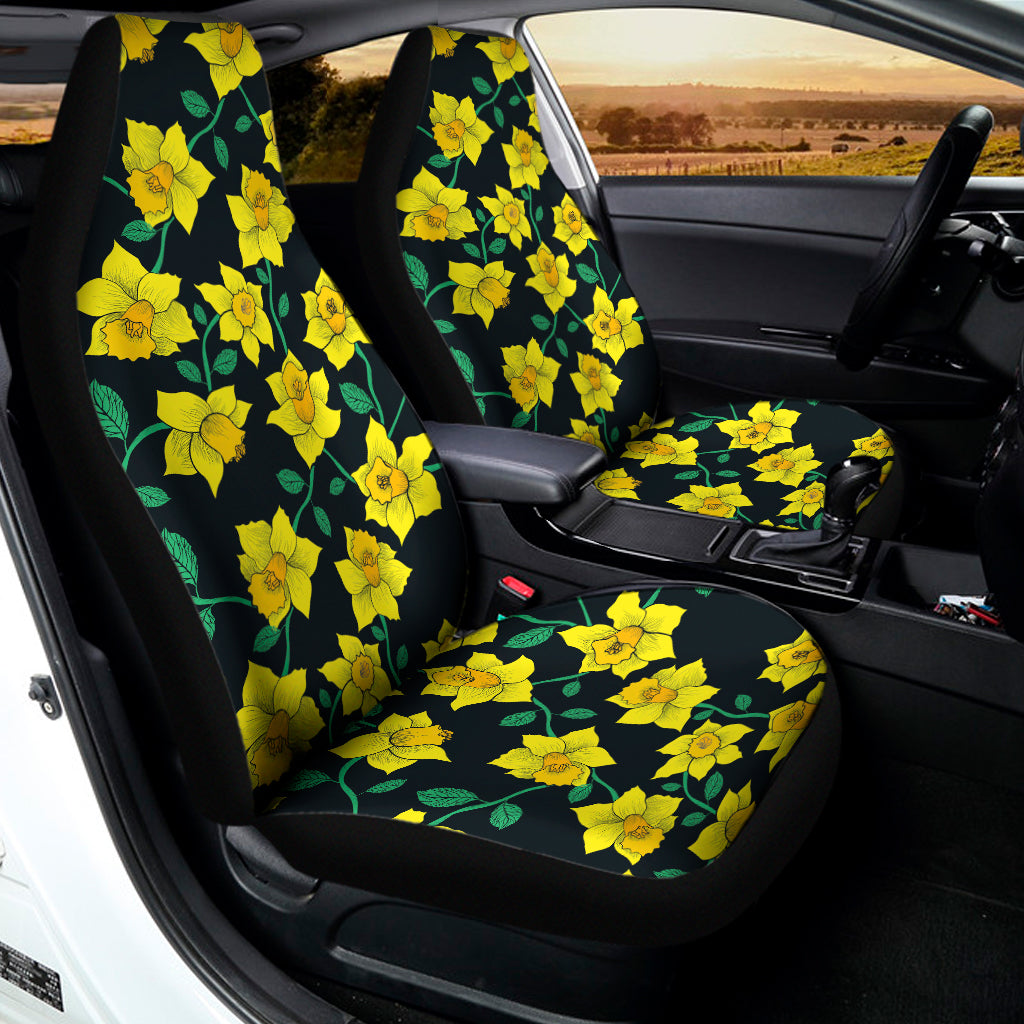 Drawing Daffodil Flower Pattern Print Universal Fit Car Seat Covers