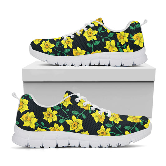 Drawing Daffodil Flower Pattern Print White Sneakers
