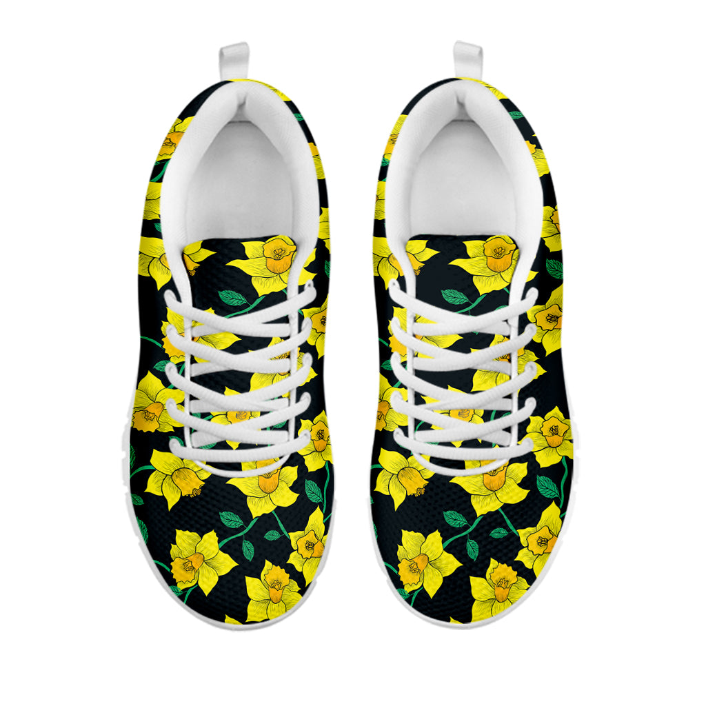 Drawing Daffodil Flower Pattern Print White Sneakers