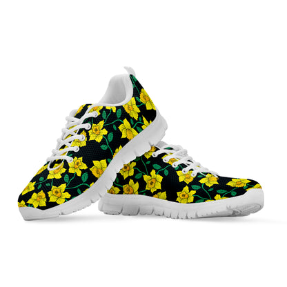 Drawing Daffodil Flower Pattern Print White Sneakers