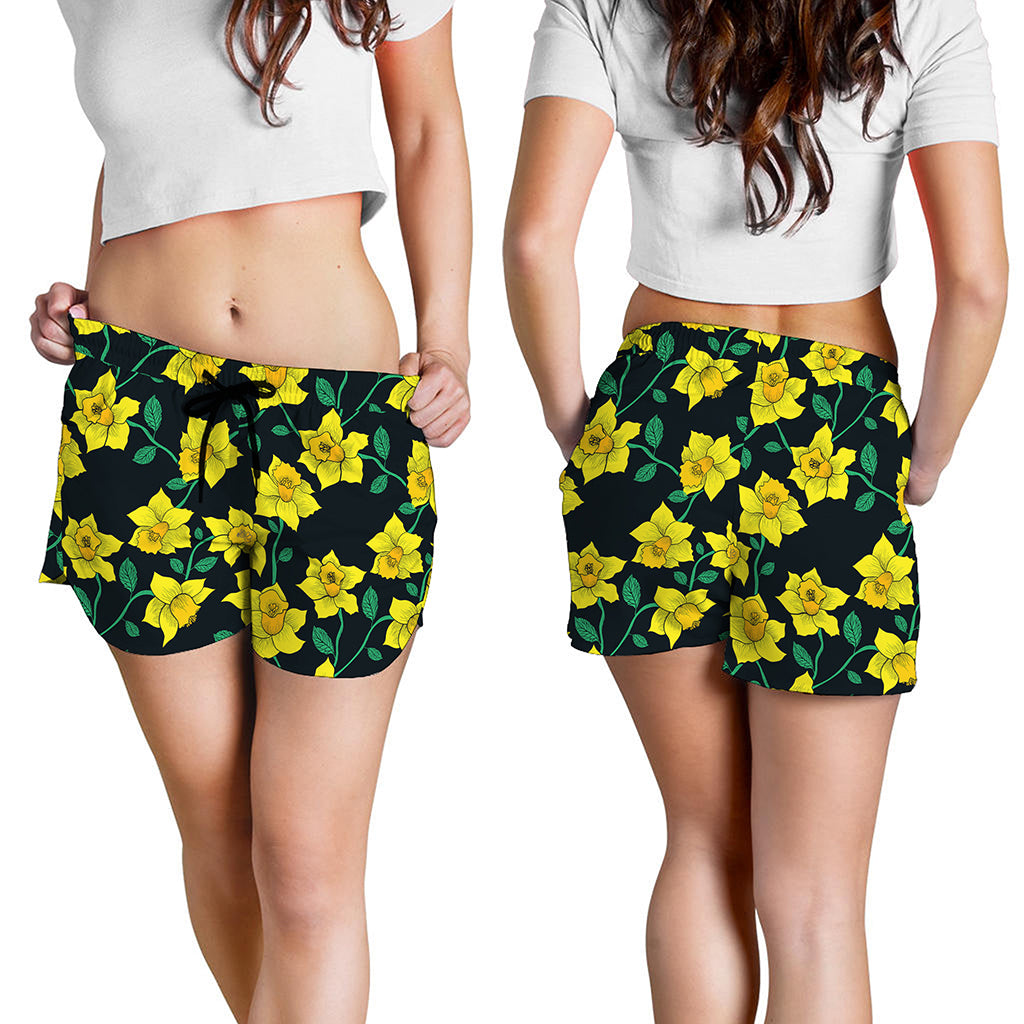 Drawing Daffodil Flower Pattern Print Women's Shorts