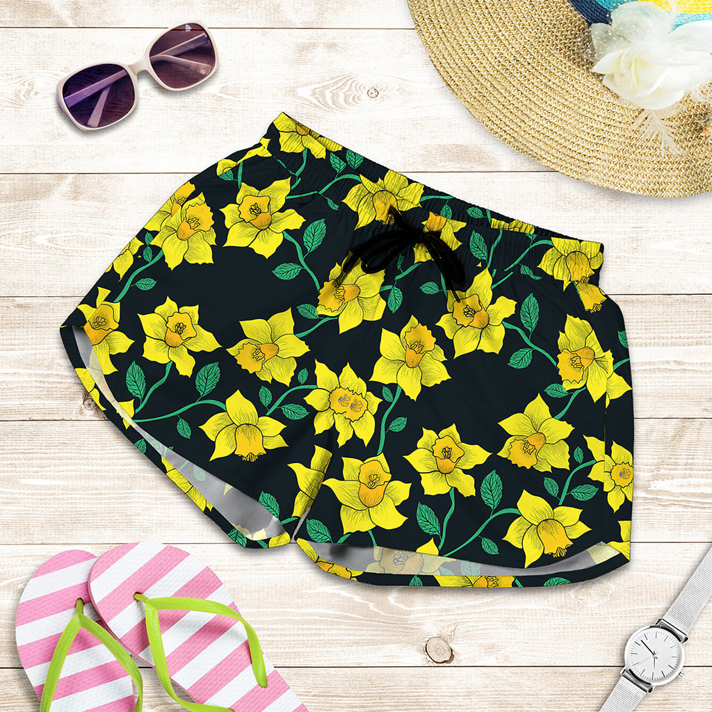 Drawing Daffodil Flower Pattern Print Women's Shorts