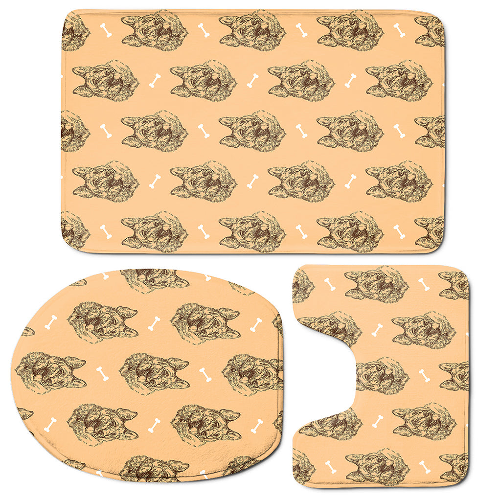 Drawing German Shepherd Pattern Print 3 Piece Bath Mat Set
