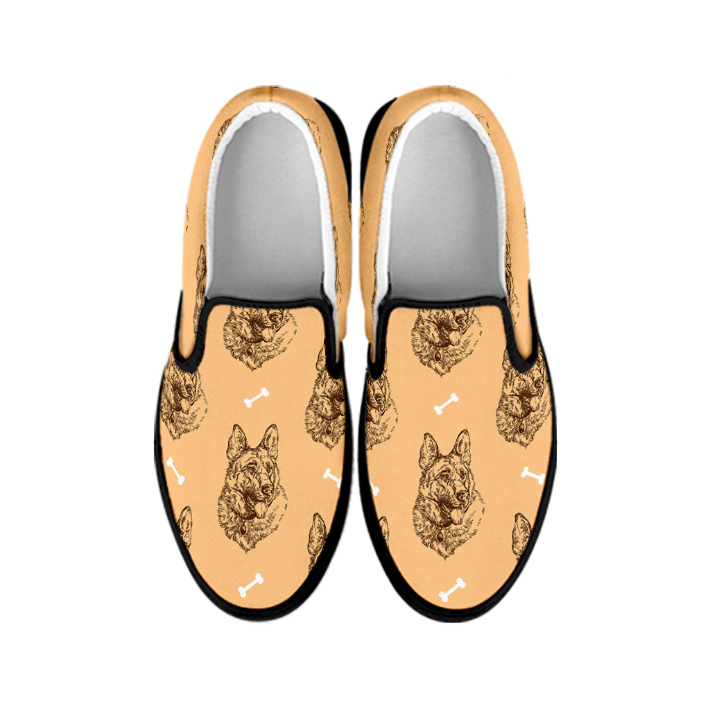 Drawing German Shepherd Pattern Print Black Slip On Shoes