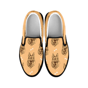 Drawing German Shepherd Pattern Print Black Slip On Shoes