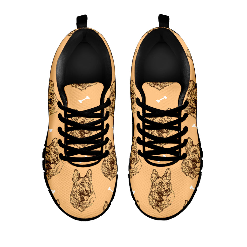 Drawing German Shepherd Pattern Print Black Sneakers