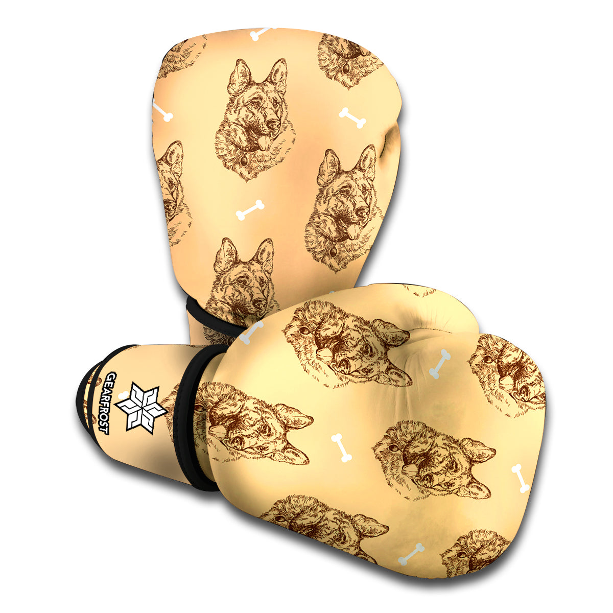 Drawing German Shepherd Pattern Print Boxing Gloves