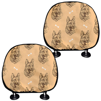 Drawing German Shepherd Pattern Print Car Headrest Covers