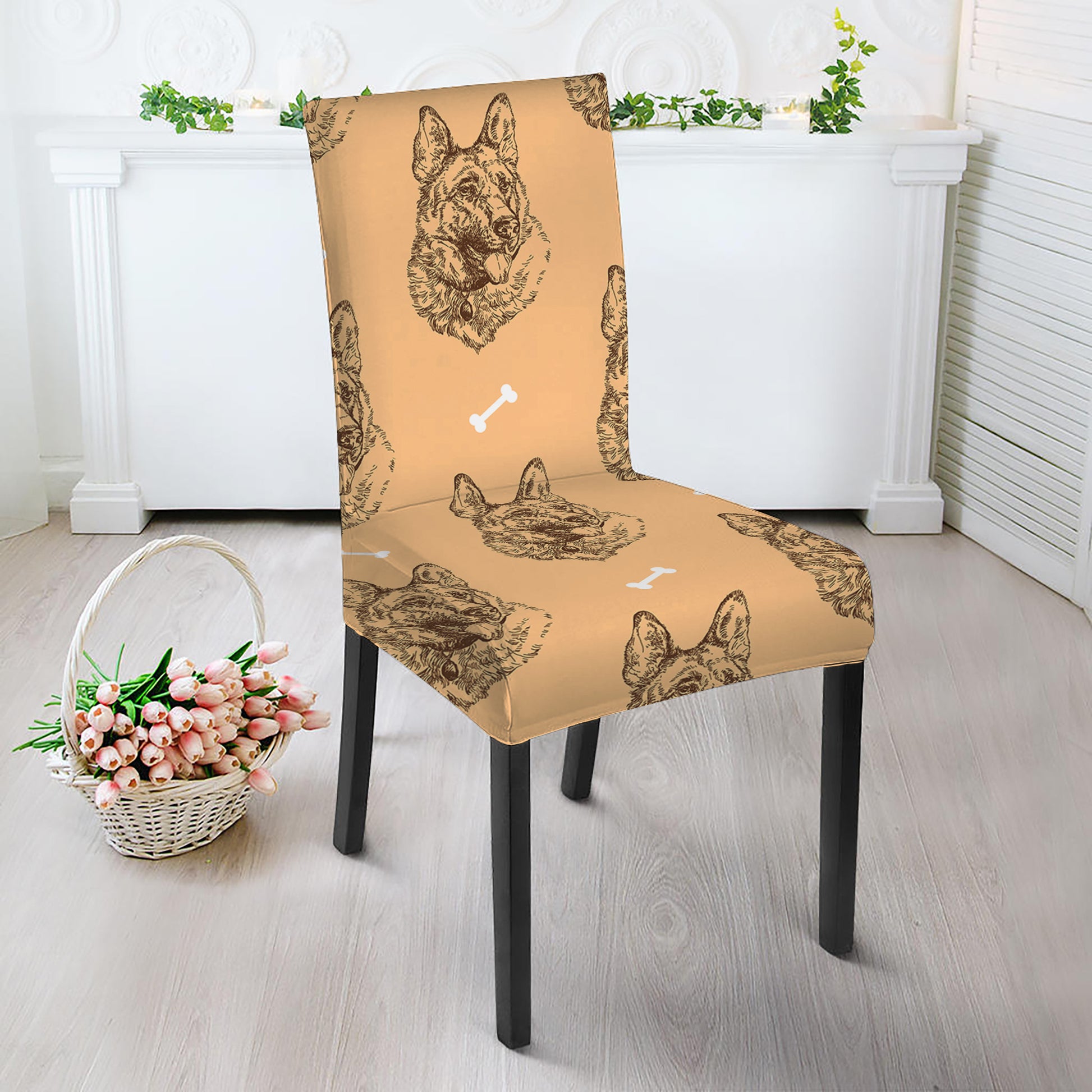 Drawing German Shepherd Pattern Print Dining Chair Slipcover