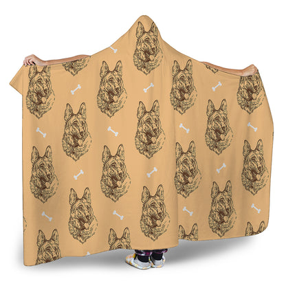 Drawing German Shepherd Pattern Print Hooded Blanket