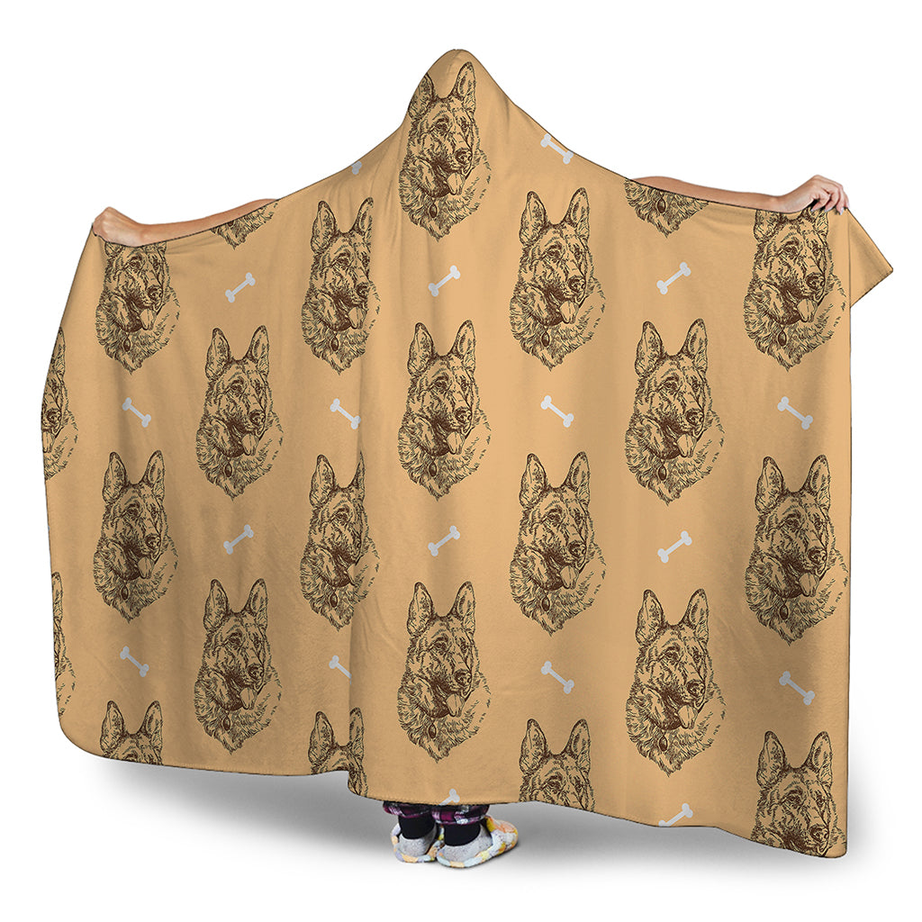 Drawing German Shepherd Pattern Print Hooded Blanket