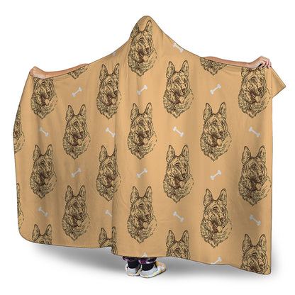 Drawing German Shepherd Pattern Print Hooded Blanket