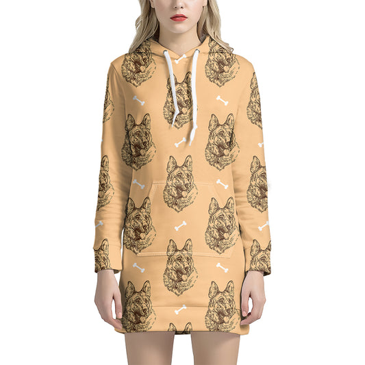 Drawing German Shepherd Pattern Print Hoodie Dress
