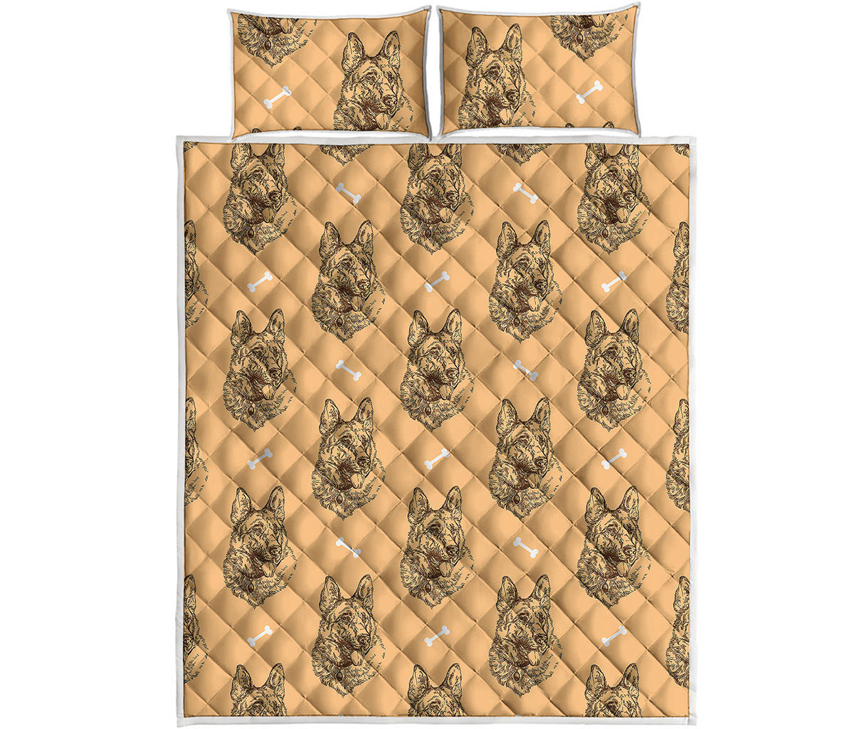 Drawing German Shepherd Pattern Print Quilt Bed Set