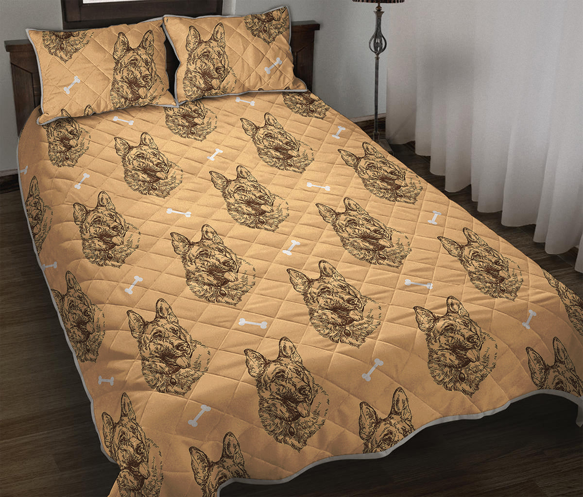 Drawing German Shepherd Pattern Print Quilt Bed Set