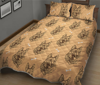 Drawing German Shepherd Pattern Print Quilt Bed Set
