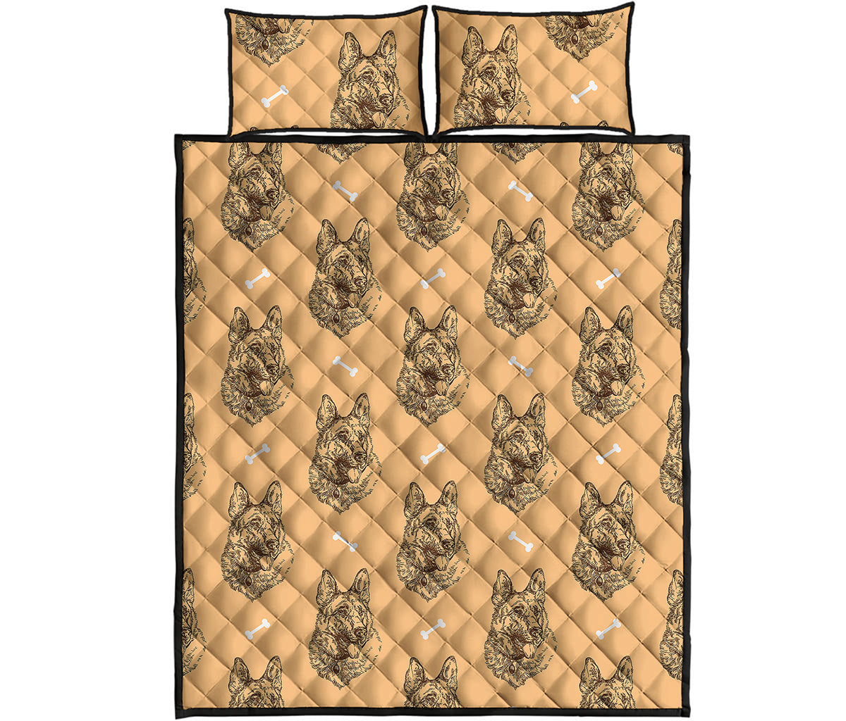 Drawing German Shepherd Pattern Print Quilt Bed Set