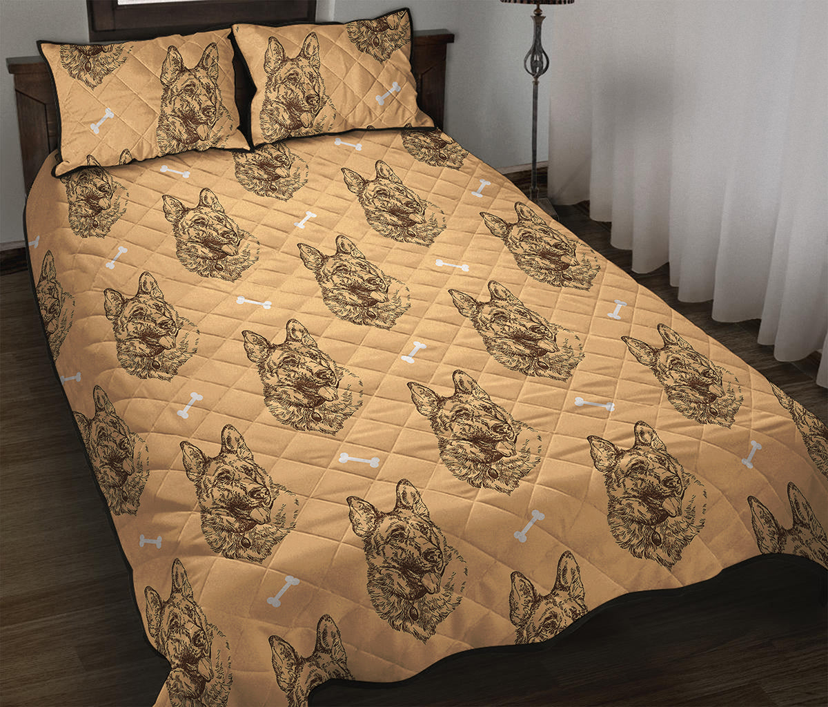 Drawing German Shepherd Pattern Print Quilt Bed Set