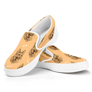 Drawing German Shepherd Pattern Print White Slip On Shoes