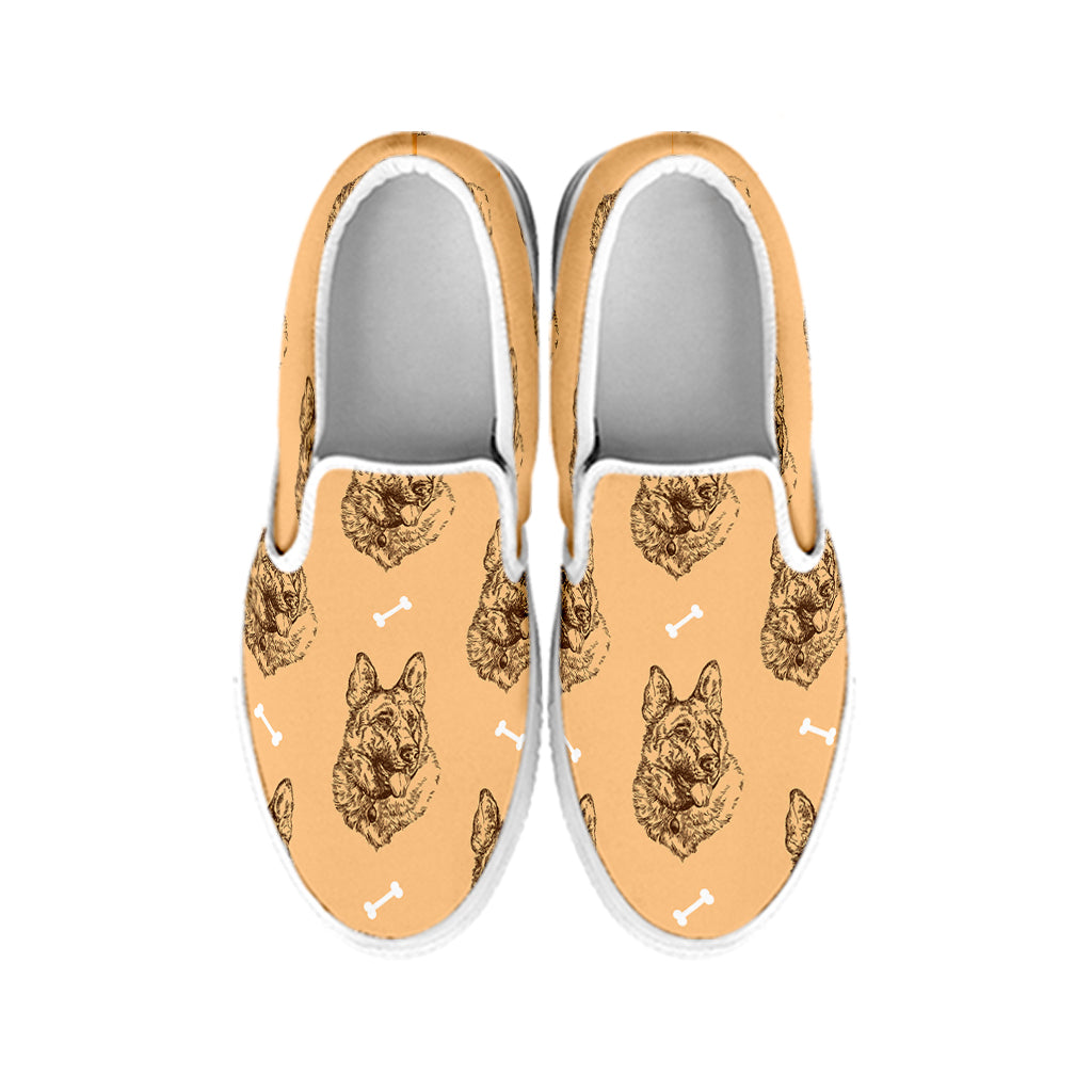 Drawing German Shepherd Pattern Print White Slip On Shoes