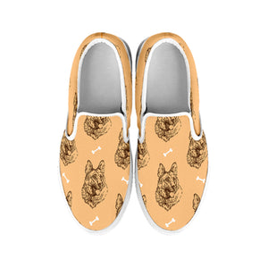 Drawing German Shepherd Pattern Print White Slip On Shoes