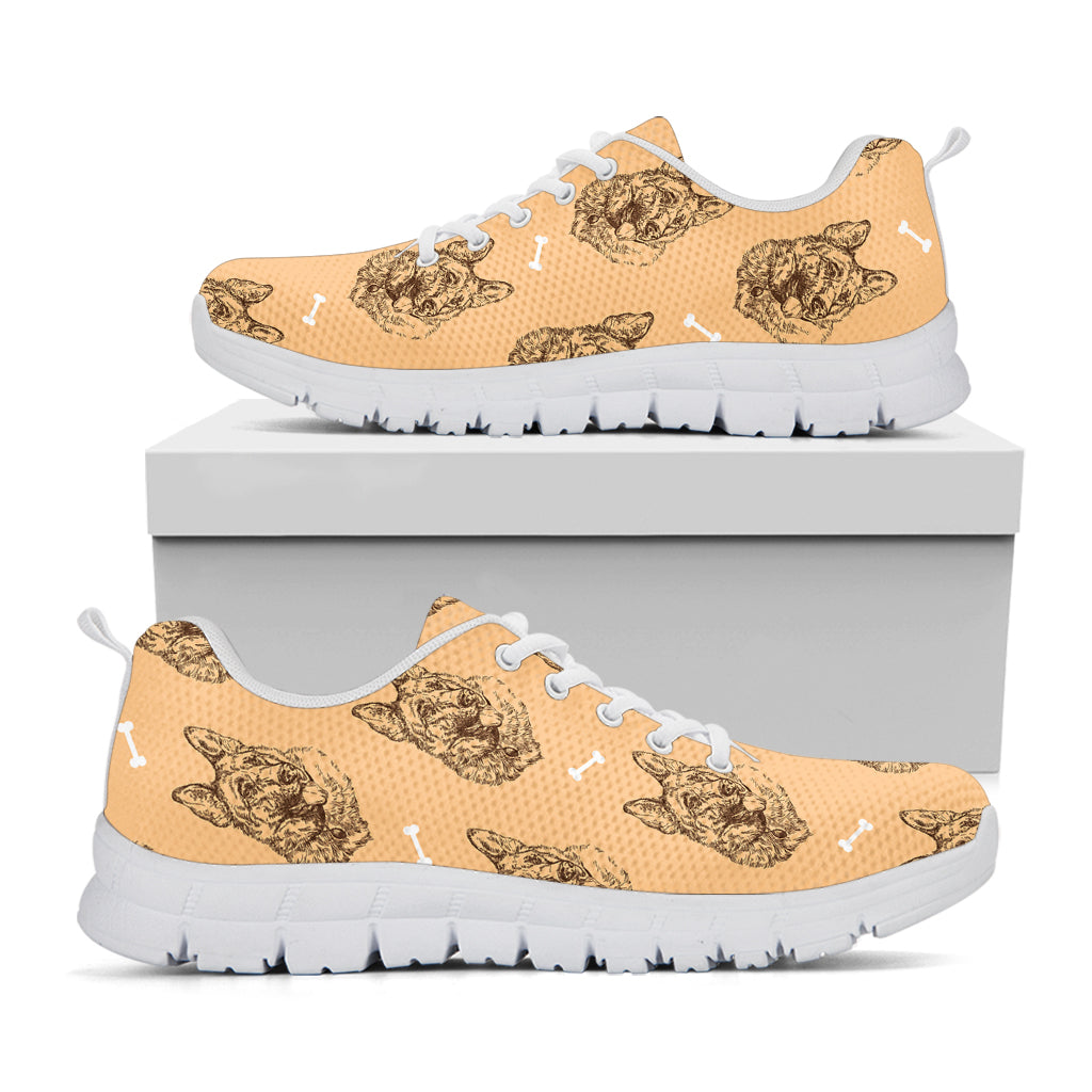 Drawing German Shepherd Pattern Print White Sneakers