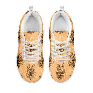 Drawing German Shepherd Pattern Print White Sneakers