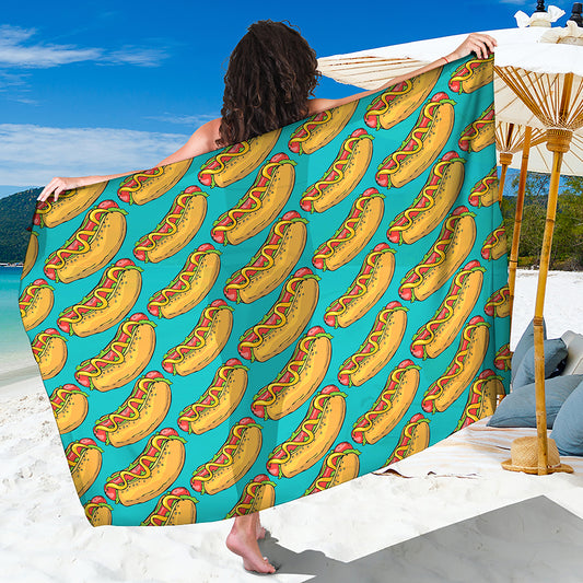 Drawing Hot Dog Pattern Print Beach Sarong Wrap