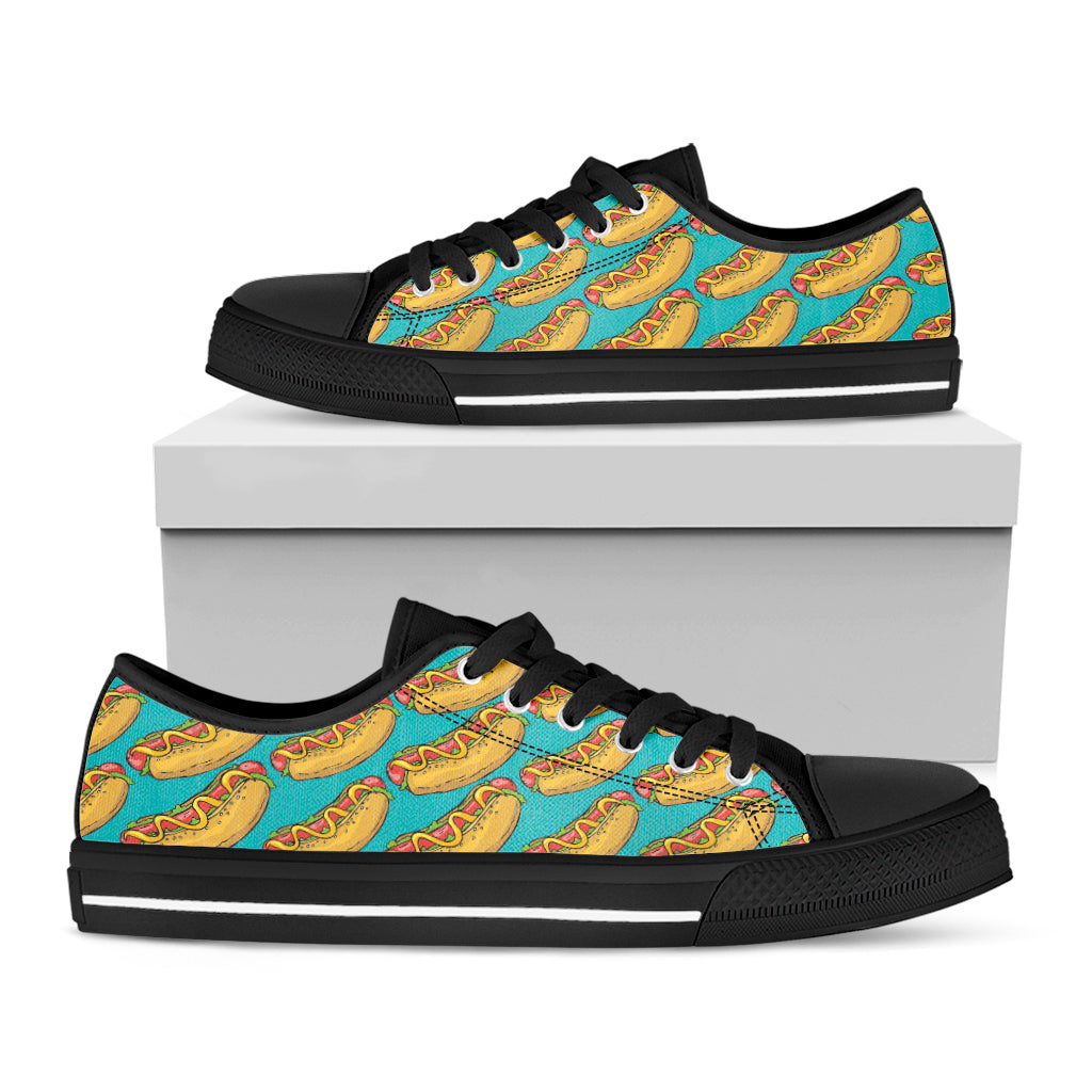 Drawing Hot Dog Pattern Print Black Low Top Shoes